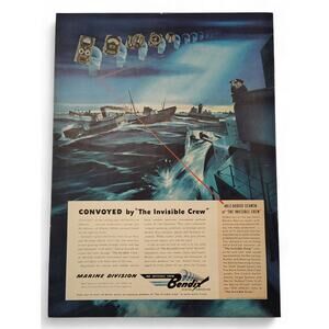 1943 Bendix Print Ad Invisible Crew Naval Radar Sonar Electronics 1940s Wartime